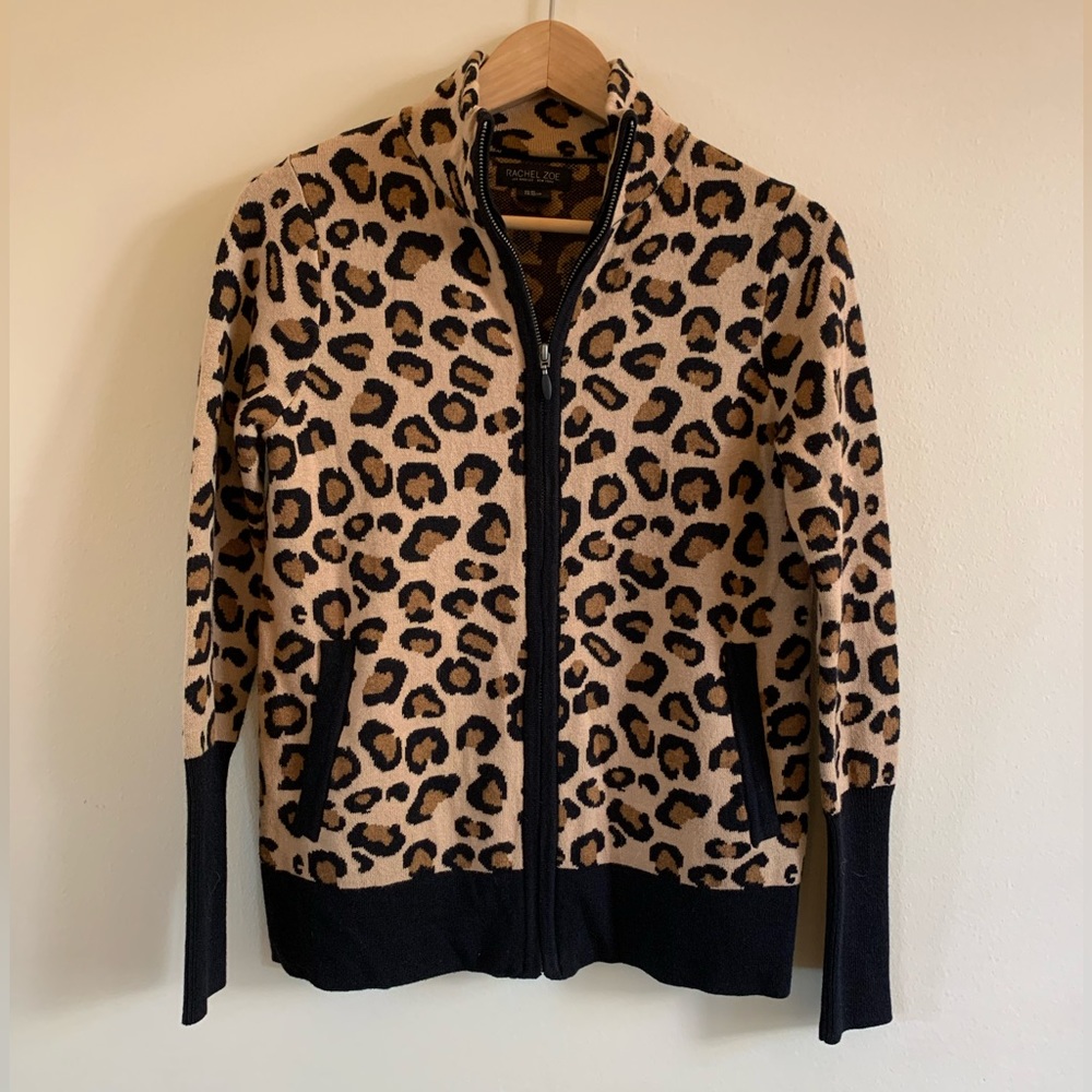 Cheetah Print Full Zip Cardigan Sweater Size XS Like New Rachel Zoe